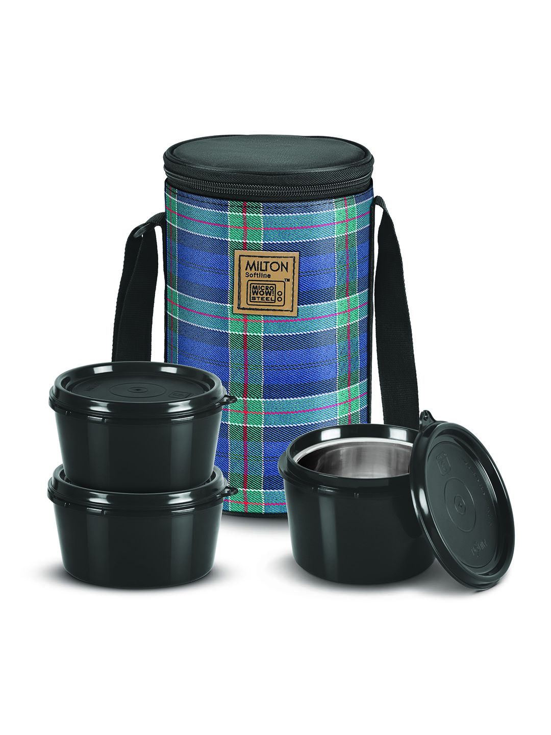 Navy Blue Lofty Tiffin 3 Microwave Safe Inner Steel Containers With Jacket