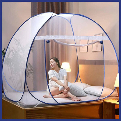 Aetrius Polyester Adults Washable Blue Mosquito Net Double Bed Nets for King Size Foldable Adult Mosquitoes/Machhardani Protection Net - Blue Mosquito Net (Blue, Tent)