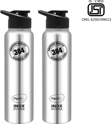 Pigeon Inox Hydra 900 ml Bottle Pack of 2 Black Steel/Chrome