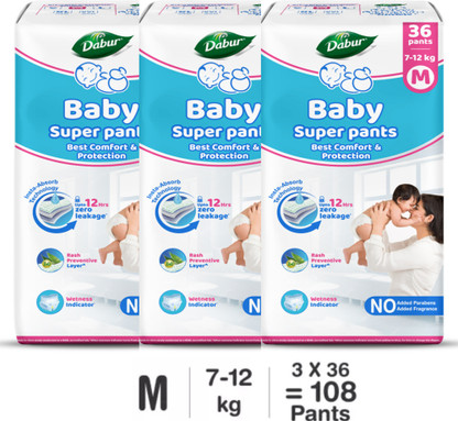 Dabur Baby Super Pants | Diaper Infused with Aloe Vera, Shea Butter & Vitamin E