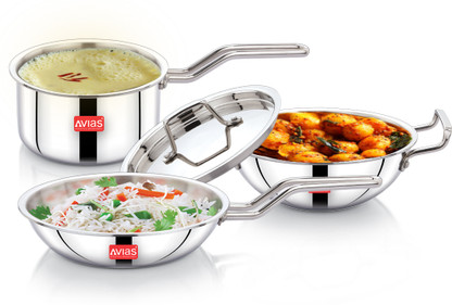 AVIAS AVI3 Triply 4 Pcs Combo Induction Bottom Cookware Set (Triply, 3 - Piece)