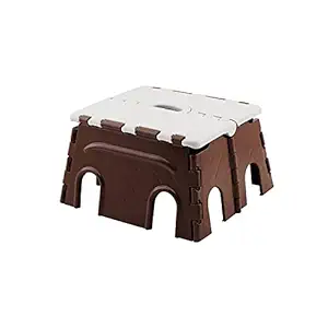 MARKWELL 7 Inches Plastic Elegant Look and Super Strong Folding Step Stool for Adults and Kids, Kitchen Stepping Stools, Garden Step Stool - Made in India (Coffee-White)
