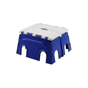 MARKWELL 7 Inches Plastic Super Strong Adjustable Portable Folding Step Stool for Adults and Kids, Kitchen Stepping Stools - Made in India (Blue - White)