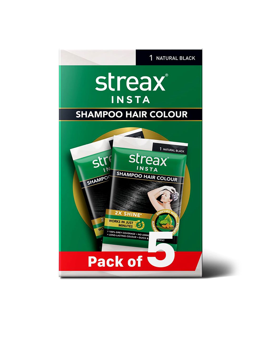 Unisex Set of 5 Insta Shampoo Hair Colour - Natural Black