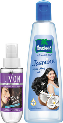Parachute Advansed Jasmine Coconut Hair Oil, Shiny, Strong Hair & Hair Serum for Women & Men (2 Items in the set)