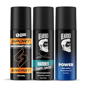 Beardo Sport Energy Deodorant 150ml, Mariner Captain Jack 120ml & Power Perfume Deo 150ml (Set of 3)