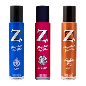Z Men's Classic, Zest, Icon No Gas Deo, 120 ml X 3