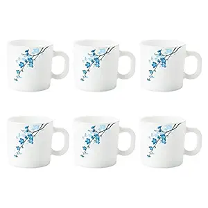Larah by Borosil Mimosa Opalware Mug Set, 6 Piece, White, 180 Ml