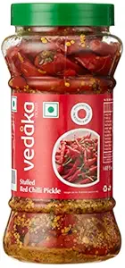 Amazon Brand - Vedaka Stuffed Red Chilli Pickle | 500 G