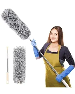 SMTG Upgraded Long Handle Microfiber Feather Ceiling Duster for Dust Cleaning with extendable Pole 30-100 Inch with Anti Scratch Bendable Head Brush for Cleaning High Cobweb Stick high Ceiling Fan