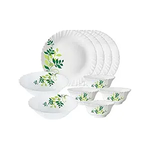 Larah by Borosil Fern Opalware Dinner Set, 10-Piece, White