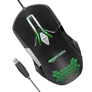 Amazon Basics Wired Gaming Mouse with Up to 6400 DPI, RGB, 4 Programmable Keys