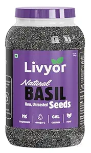 Livyor Raw Basil Seeds for eating | Sabja Seeds | Tukmaria (1kg)