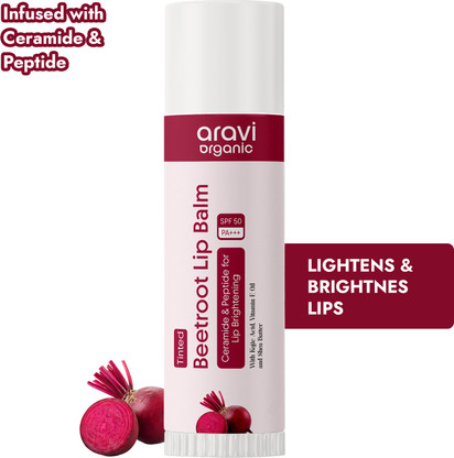 Aravi Organic Tinted Lip Balm With SPF 50 PA+++ -Kojic Acid & Ceramide - For Lip Brightening Beetroot (Pack of: 1, 5 g)