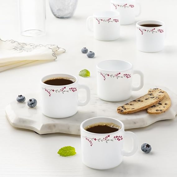Larah By Borosil - Verona Opalware Mug Set- 100ML, 6-Pieces, White