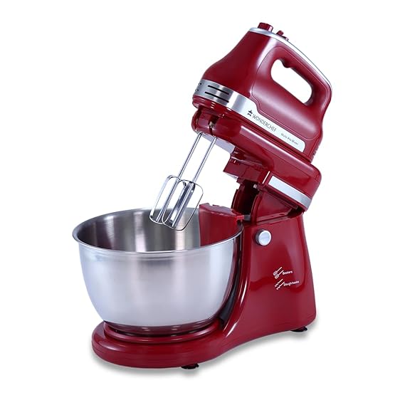 Wonderchef Crimson Revo Stand Mixer and Beater with 5 Speed Settings| Rotating Head Technology|4.5L Stainless Steel Bowl|300 Watt Powerful Copper Motor| 2 Year Warranty| Red