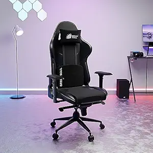 Green Soul Xtreme Multifunctional Ergonomic Gaming & Office Chair|Premium PU Leather Upholstery|4D Armrests|Adjustable Neck,Lumbar Pillow|180 Back Recline (Black & Slate Grey) Installation Provided