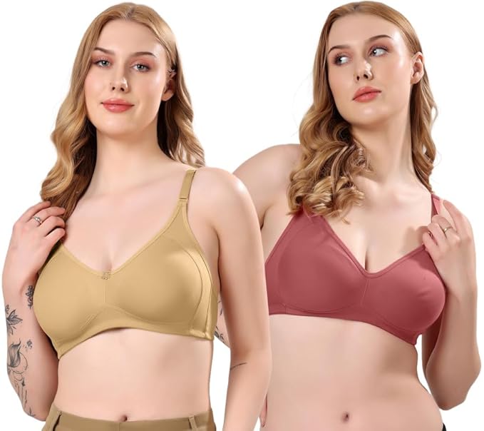London Hills Regular Bra for Women Everyday Non Padded Wire Free Full Coverage Cotton Blend (Pack of 2)