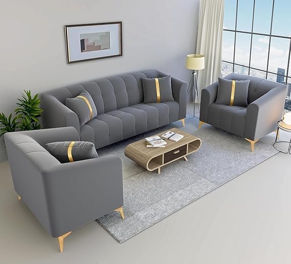 Holt Furniture Premium 3+2+1 6 Seater Sofa Set | Comfortable Living Room Furniture | Modern Design with Cushions | Wooden Frame | Fabric Upholstery (Color Options Available)