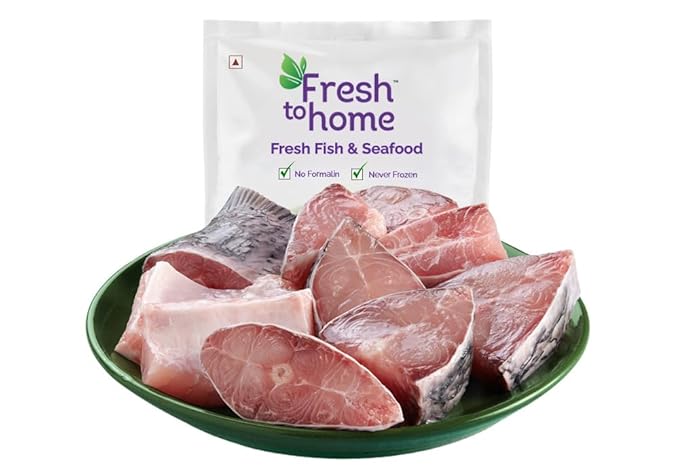 FreshToHome Catla | fish size: 1kg to 2Kg | Bengali Cut Headless | 480g to 500g Pack | Fresh | Never Frozen
