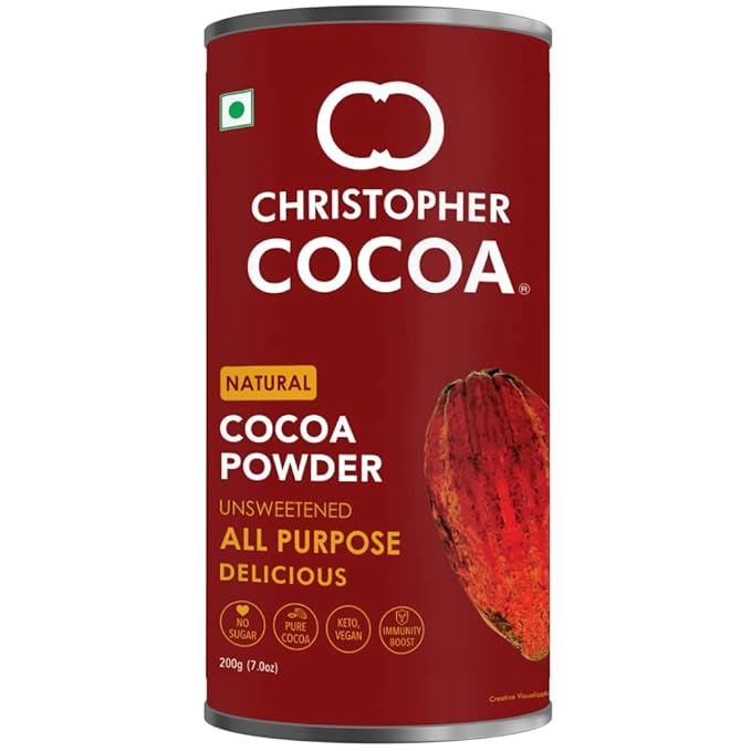 Christopher Cocoa, Natural Cocoa Powder, Unsweetend (Bake, Cake, Hot Chocolate, Drinking Shakes), 200g