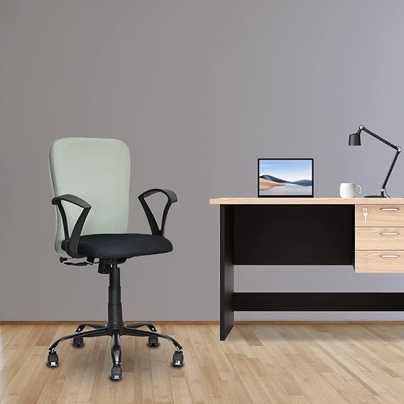 Nilkamal Lusaka Upholstered Mid Back Ergonomic Office Chair with Adjustable Height and Pushback Mechanism (Grey)