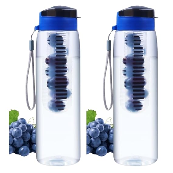 Infuse Plastic Water Bottle, 800 ml, Set of 2, BLUE | Detox Bottle