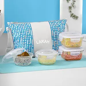 Larah Glassware Vogue Daisy Borosilicate Glass Lunchbox Set of 4