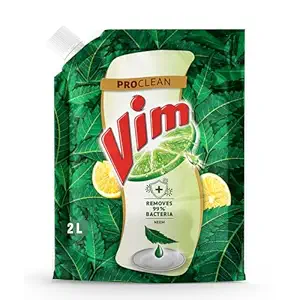 Vim ProClean Dishwash Liquid Gel with Neem, Removes 99%* Bacteria, Removes tough grease and odours, 2L