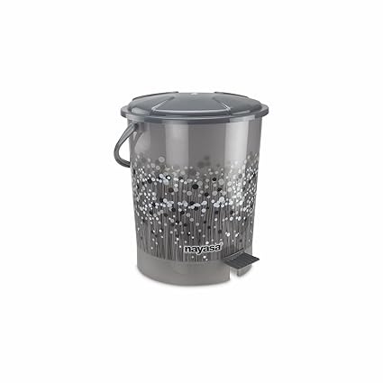 Nayasa Funk Pedal Bin - 6 Ltrs | Garbage Waste Bin With Lid and Handle | Kitchen-Bathroom Dustbin | Strong & Durable Plastic | Grey