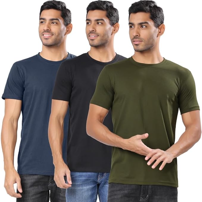London Hills Men Round Neck Tshirt for Men | Cotton Blend Multicolor Half Sleeve T-Shirts (Pack of 3)