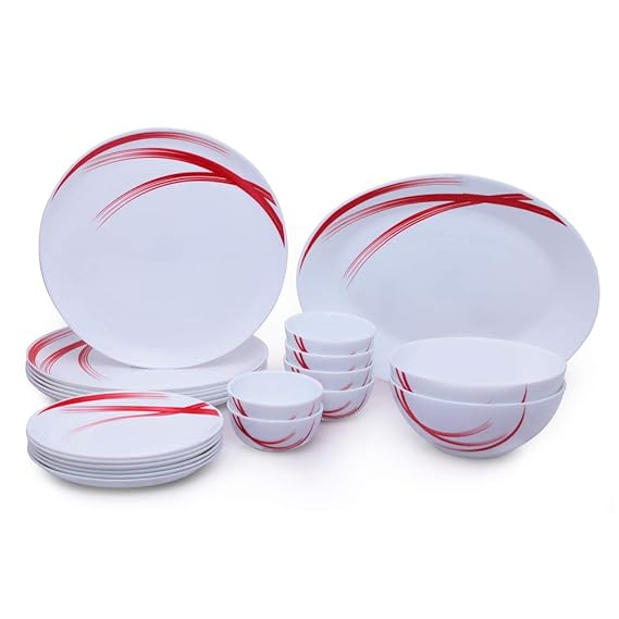 Borosil Red Stella Moon Series Opalware Dinner Set