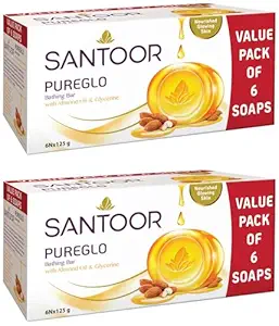 Santoor PureGlo Glycerine Bath Soap for moisturized skin, Combo Offer