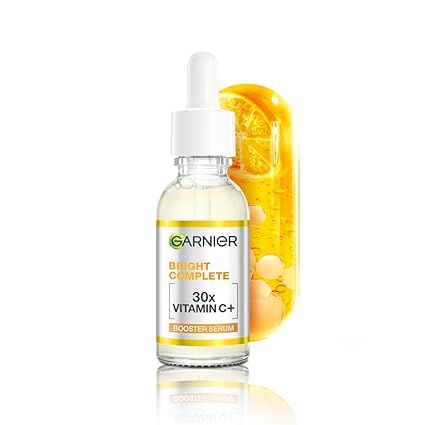 Garnier Vitamin C + Booster Face Serum For Skin Brightening and Anti-Dark Spots with 30X Vitamin C, 2% Niacinamide and BHA | Brighter Skin in Just 3 days | Suitable for Oily , Dry, Combination , Sensitive Skin | For Men and Women | 50ml