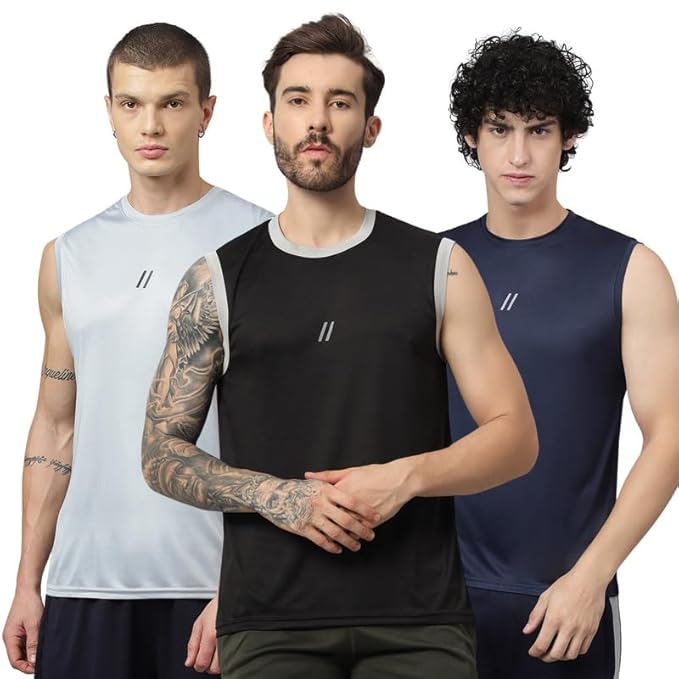 ATICX Men's Slim Fit Polyester Sleeveless T Shirt - Sando Top Tank Muscle Tee for Sports, Gym, Running