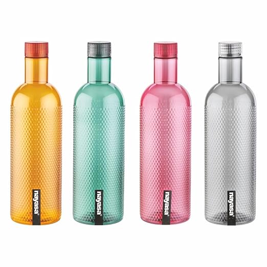 Nayasa Turtle Glass Bottle | 1000 ML | Set of 3 | Glass Water Bottle | Air Tight Lid | Water Bottle For Fridge | Leak Proof | Multi/Assorted