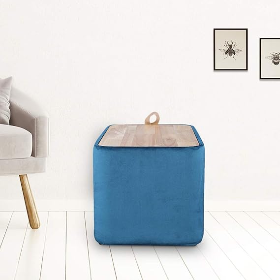 HomeTown Classic Engineered Wood Ottoman in Teal Color