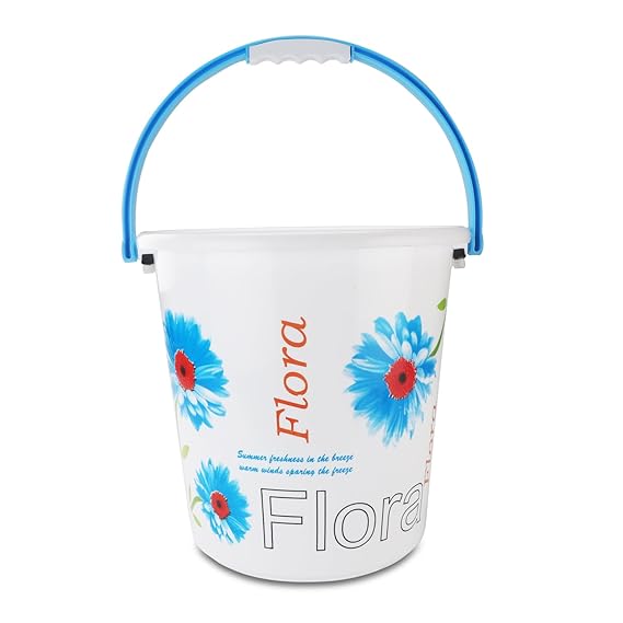 Nayasa Boon Bucket Bucket No. 18-16 Ltrs, Pack of 2, Floral Print Plastic Bathroom Set, Ideal for Home & Office, Medium, Blue