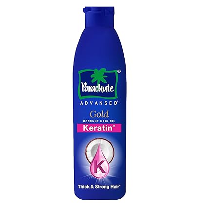 Parachute Advansed Gold Keratin Coconut Hair Oil | Thick & Smooth Hair| No Paraben or Silicone | 300ml