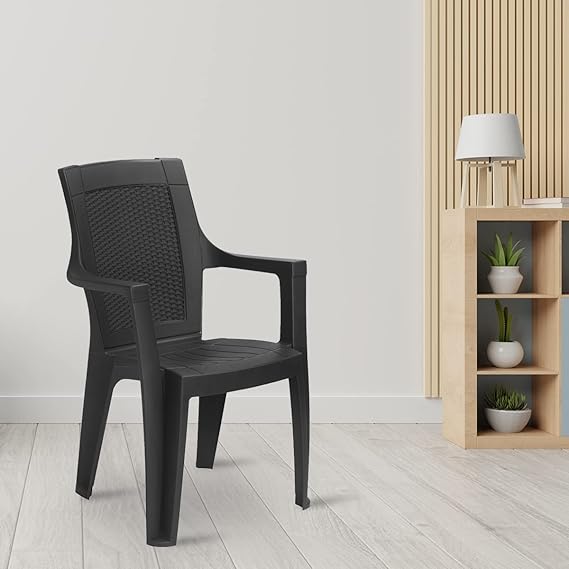 @home Nilkamal Mystique Plastic Mid Back with Arm Chair | Chairs Dining Room| Bedroom| Kitchen| Living Room| Office - Outdoor - Garden | Dust Free |100% Polypropylene Stackable Chairs | Set of 2