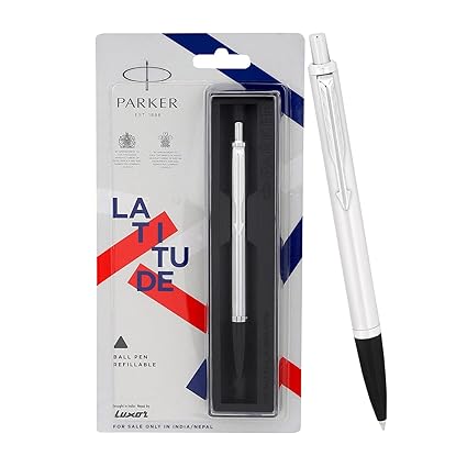 Parker Latitude Shiny Chrome Trim Ball Pen| Ink Color - Blue | Pen For Corporate