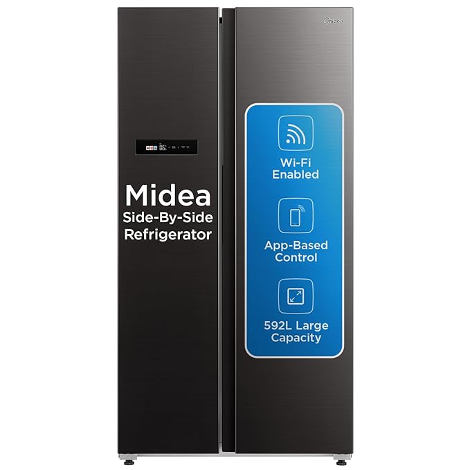 Midea 592 L Side By Side, frost free Wi-Fi Double Door Refrigerator Voice Assistant App Control Inverter (MDRS791MIF28IND Jazz Black)