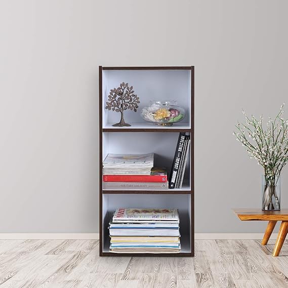 HomeTown Mezzola Engineered Wood 3 Tier Bookshelf in Wenge & White