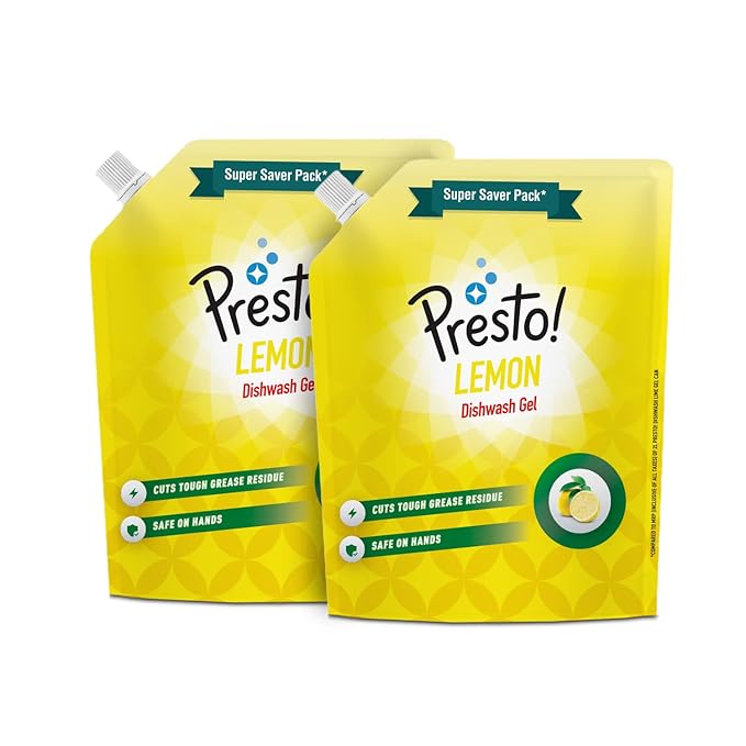 Amazon Brand - Presto! Dishwash Gel Lemon 2L Refill (Super Saver Pack), Pack Of 2