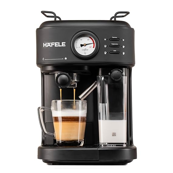 Hafele U-Kaffee Plus Coffee Machine, 15-Bar Pump Pressure, Single/Double Espresso, Cappuccino & Latte,Removable Milk Tank (500 ml), Thermoblock Technology, 1250W