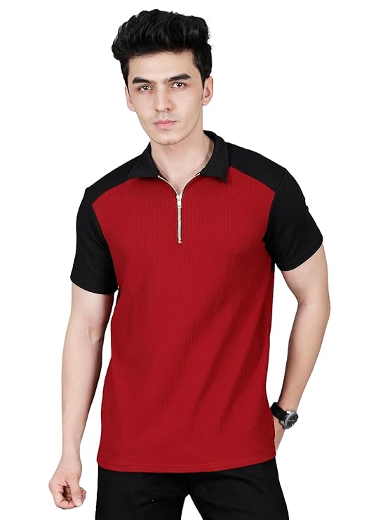 London Hills Polo t Shirt for Man Colorblock with Zipper Tshirt Men Collar Tshirt