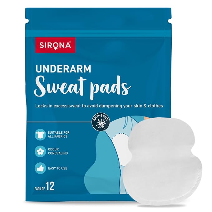 Sirona Disposable Underarm Sweat Pads for Men and Women, 12 Pads (Pack of 1) | Peel-off | Prevents Stains, Absorbs Sweat & Unpleasant Odour