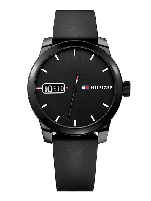 Tommy Hilfiger Quartz Analog Black Dial Silicone Strap Watch for Men-NETH1791382
