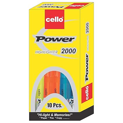 Cello Power Line Highlighter - Pack of 10 (Multicolor)