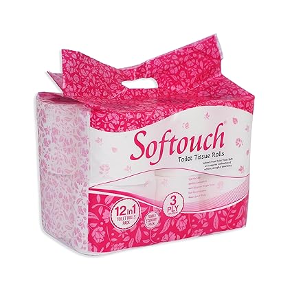 Softouch 3 Ply Premium Toilet Tissue Paper Roll 12 Rolls | Home & Commercial Use